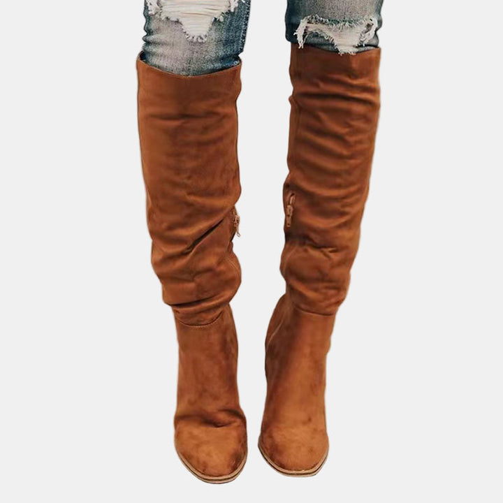 Knee High Suede Block Heel Boots