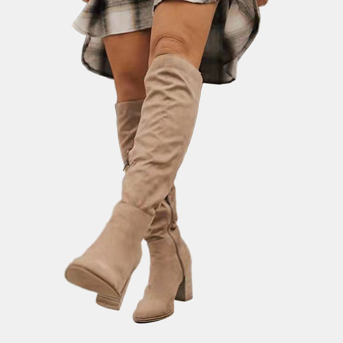 Knee High Suede Block Heel Boots