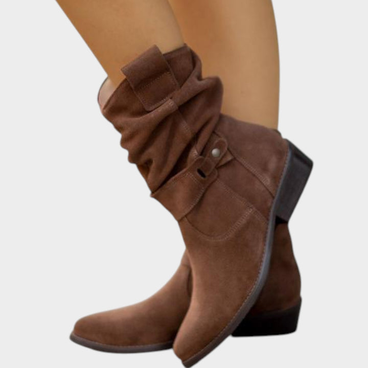 Suede Ankle Boots with Low Block Heel & Side Zip