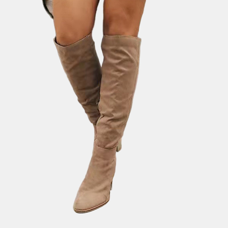 Knee High Suede Block Heel Boots