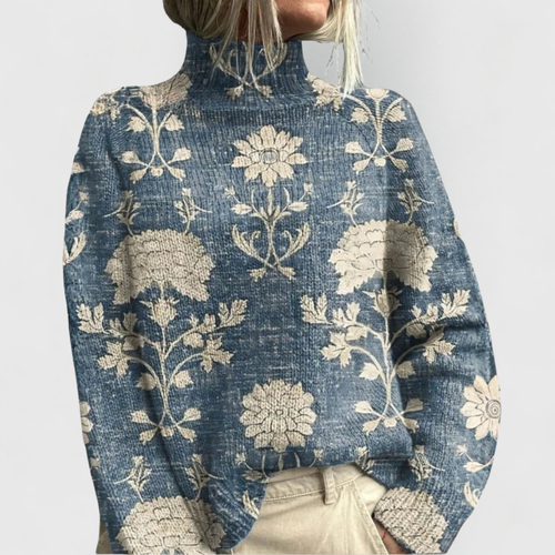 Floral Roll Neck Knitted Jumper