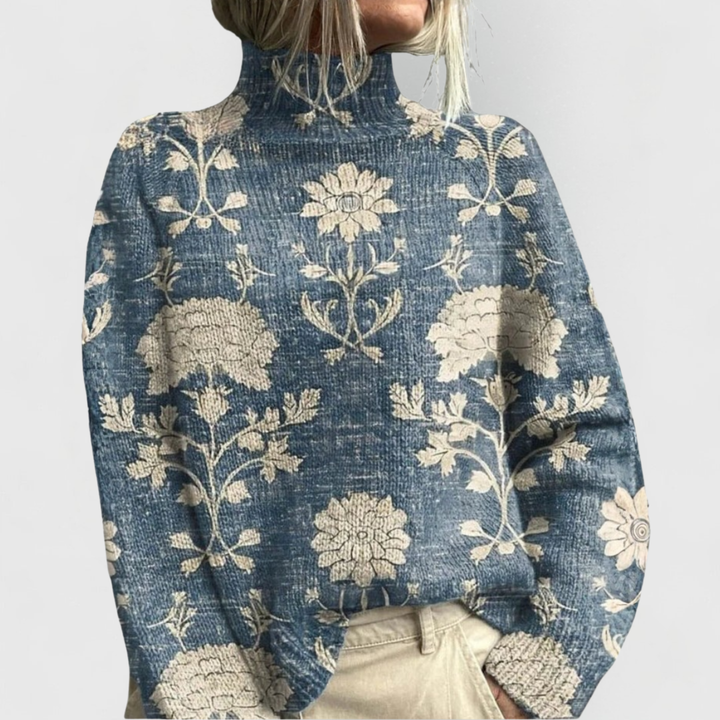 Floral Roll Neck Knitted Jumper