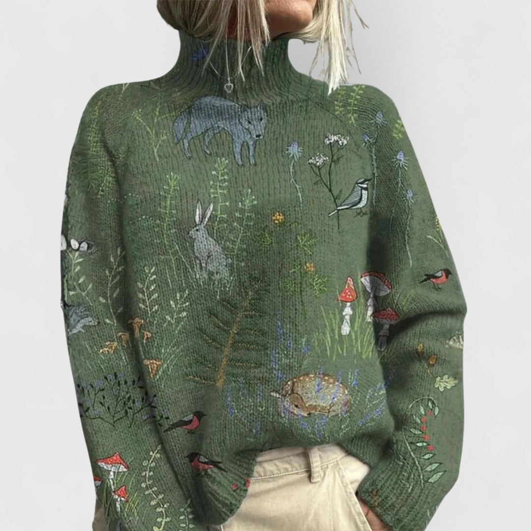 Floral Roll Neck Knitted Jumper