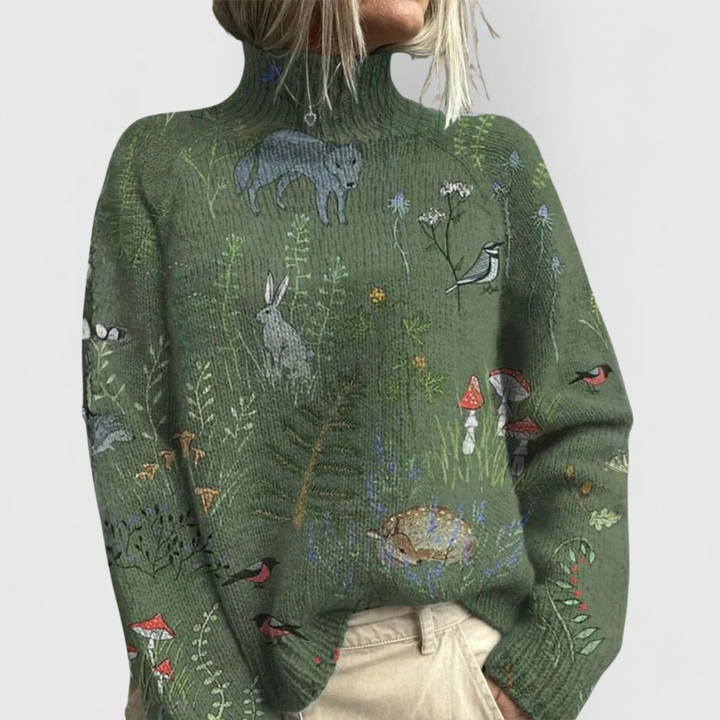 Floral Roll Neck Knitted Jumper
