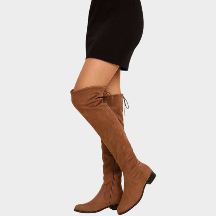 Suede Knee High Low Heel Boots