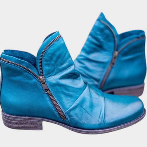 Stylish Side Zip Leather Ankle Boots