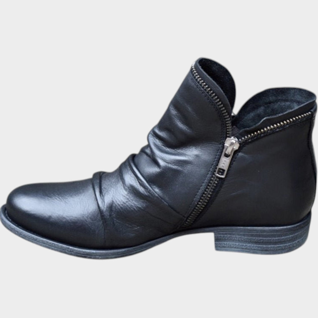 Stylish Side Zip Leather Ankle Boots