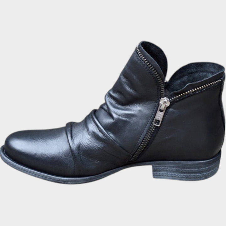 Stylish Side Zip Leather Ankle Boots