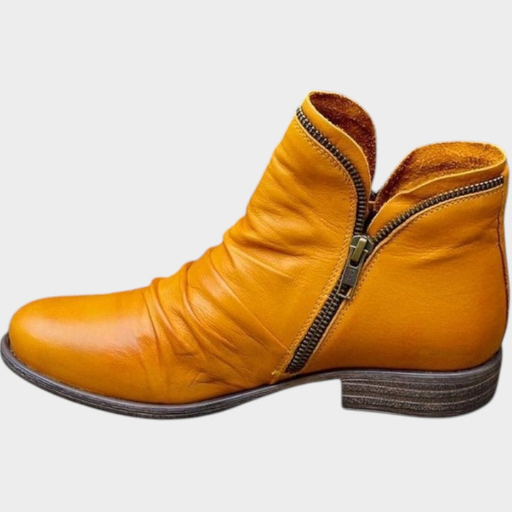 Stylish Side Zip Leather Ankle Boots
