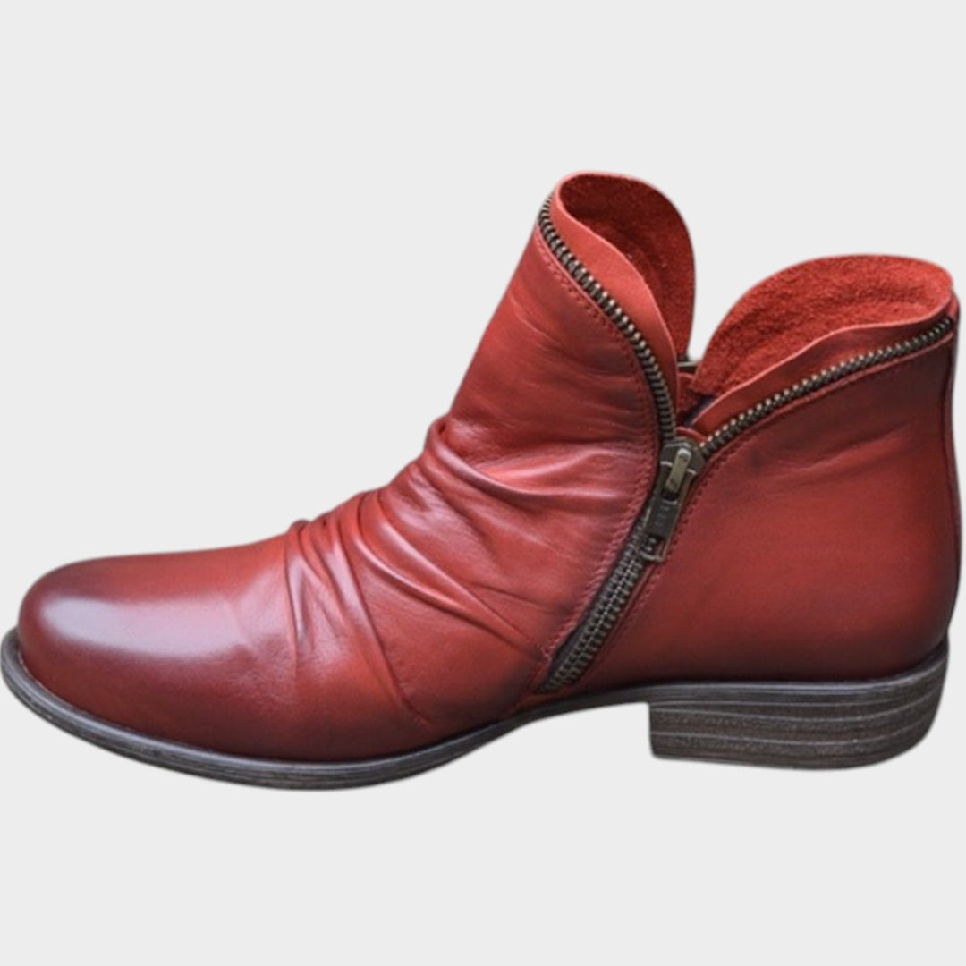 Stylish Side Zip Leather Ankle Boots