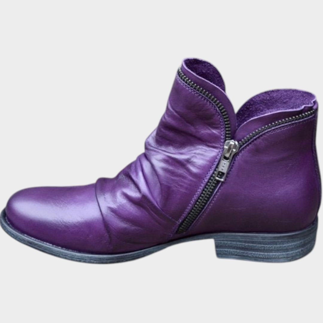 Stylish Side Zip Leather Ankle Boots