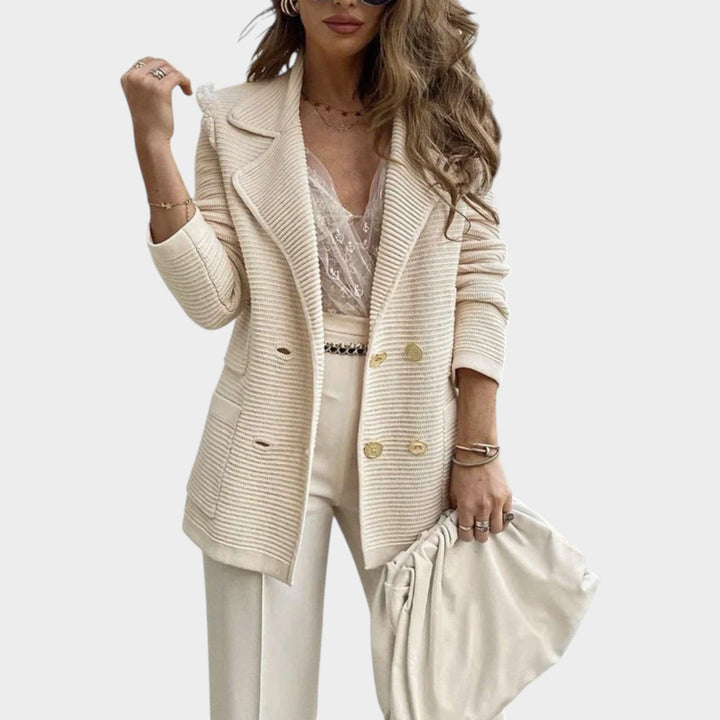 Women’s Knit Blazer Double Breasted Lapel Collar