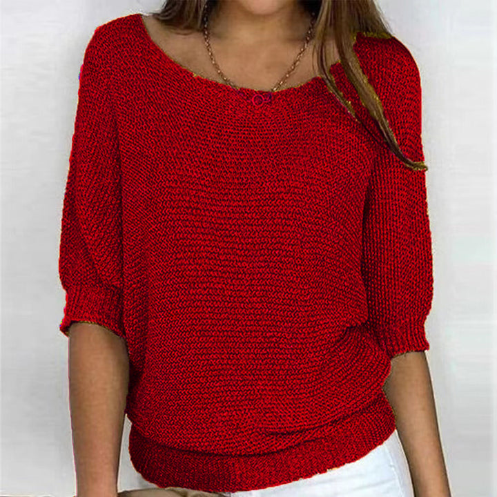 Scoop Neck Textured Knitted Jumper