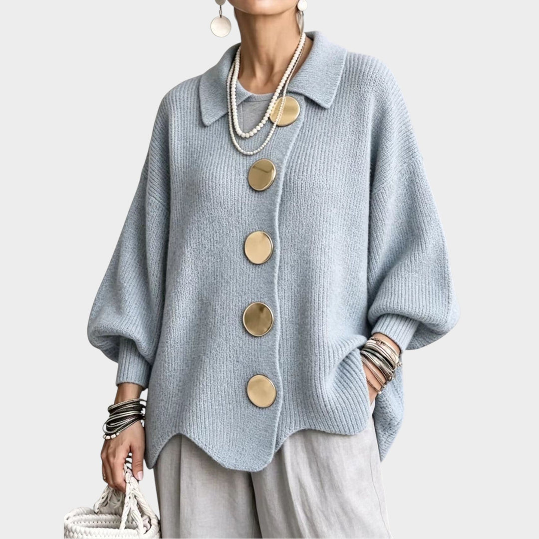 Women's Knit Cardigan Gold Button Oversized