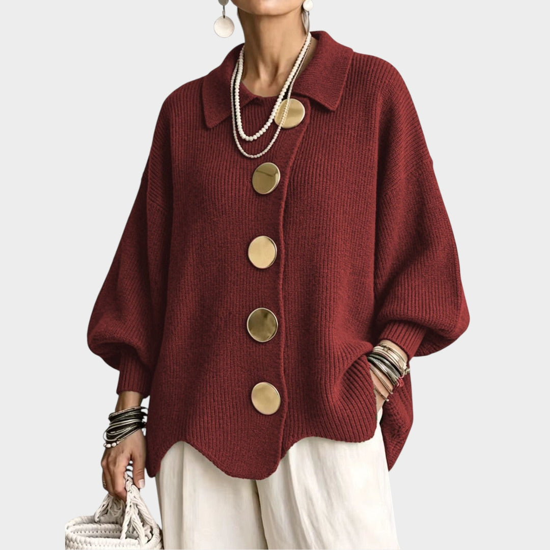Women's Knit Cardigan Gold Button Oversized