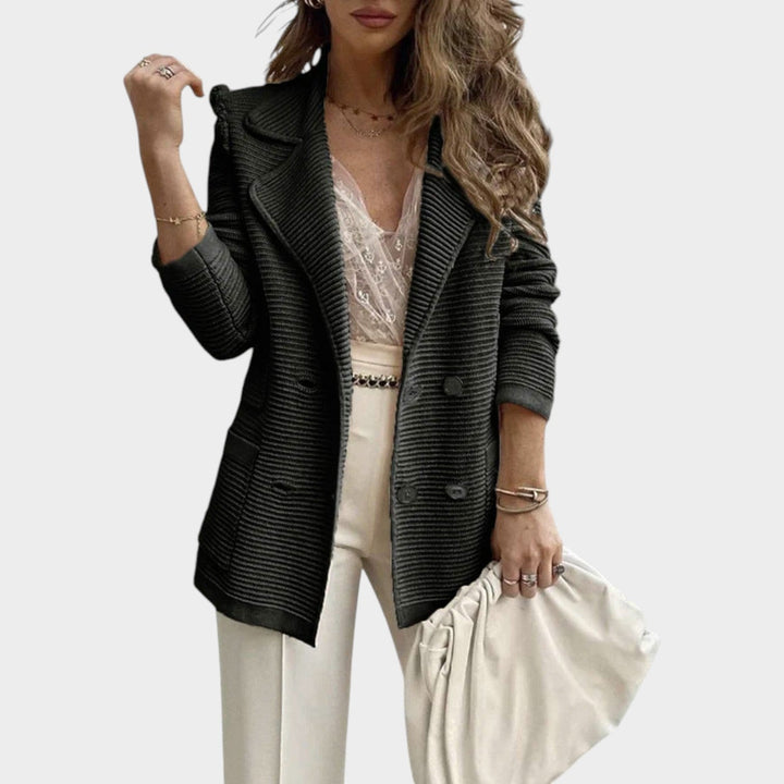 Women’s Knit Blazer Double Breasted Lapel Collar