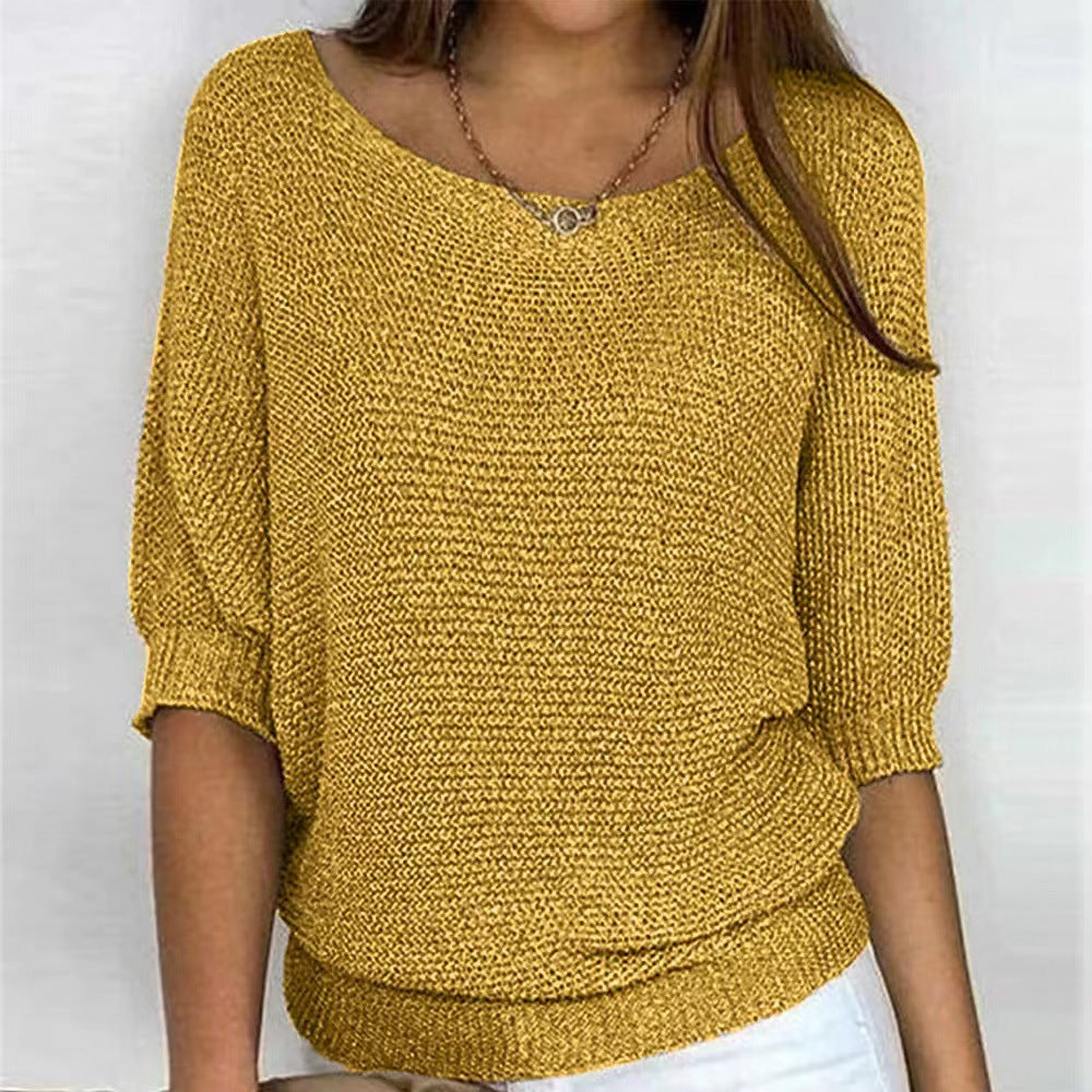 Scoop Neck Textured Knitted Jumper