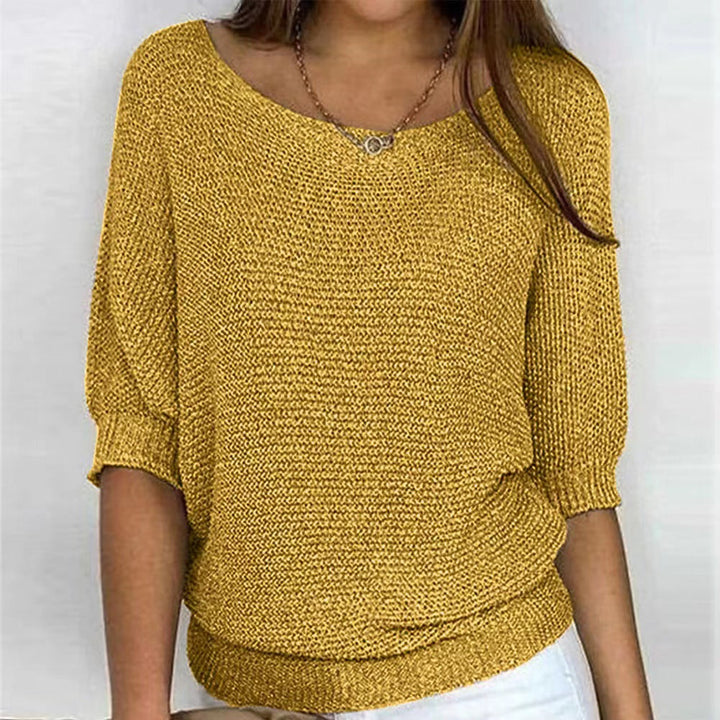 Scoop Neck Textured Knitted Jumper