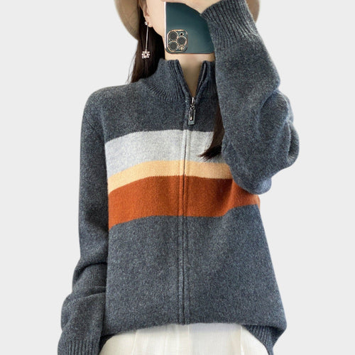 Women’s Zip Cardigan Striped Knit Casual Style