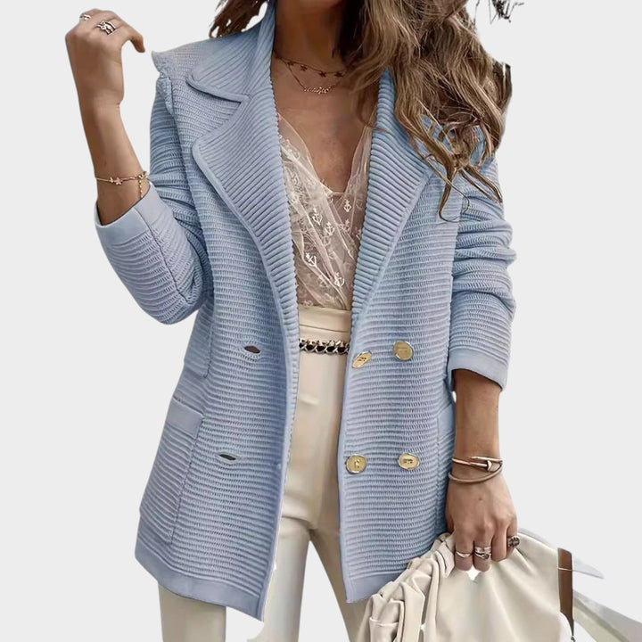Women’s Knit Blazer Double Breasted Lapel Collar