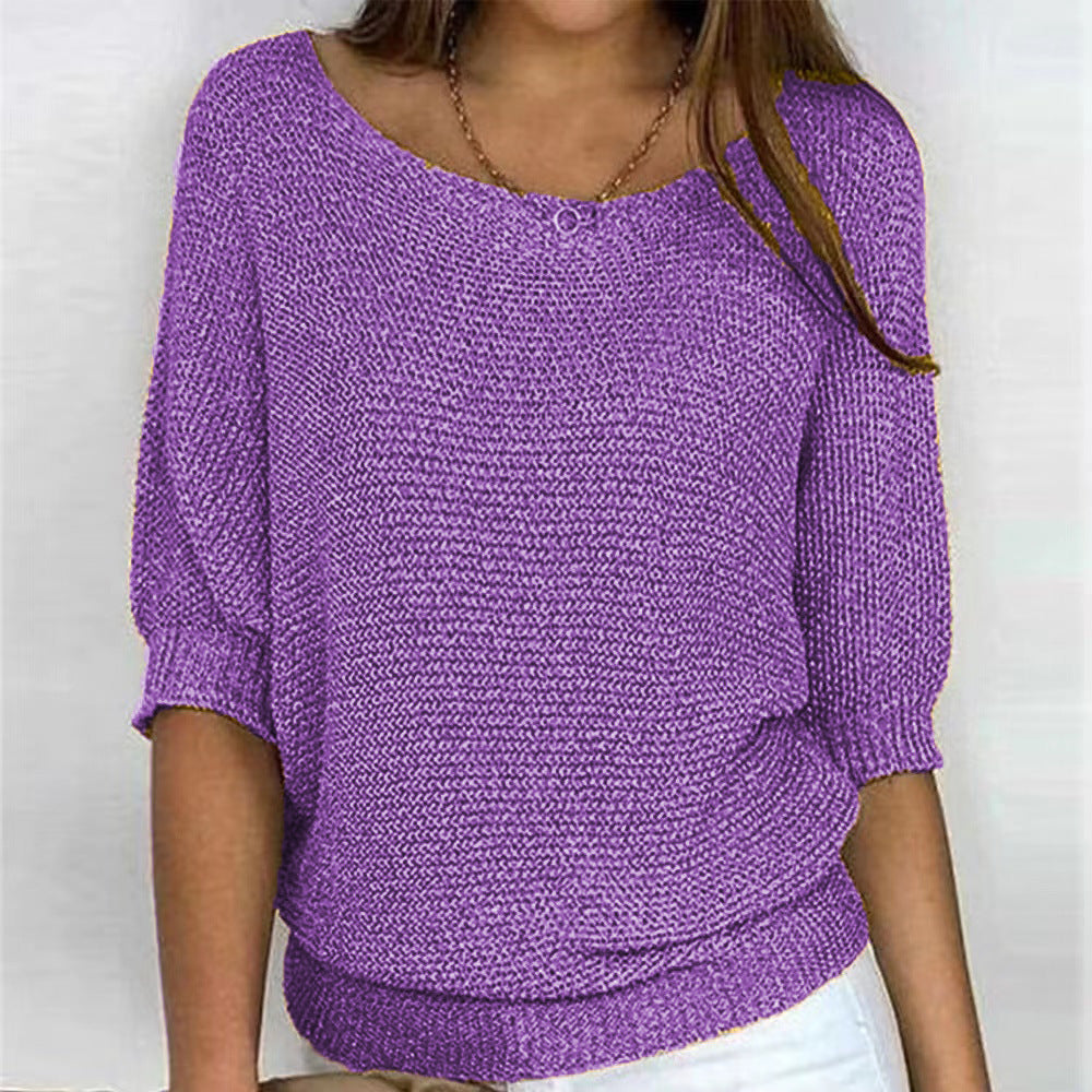 Scoop Neck Textured Knitted Jumper