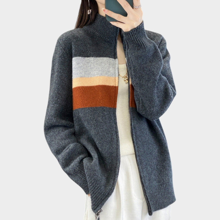 Women’s Zip Cardigan Striped Knit Casual Style