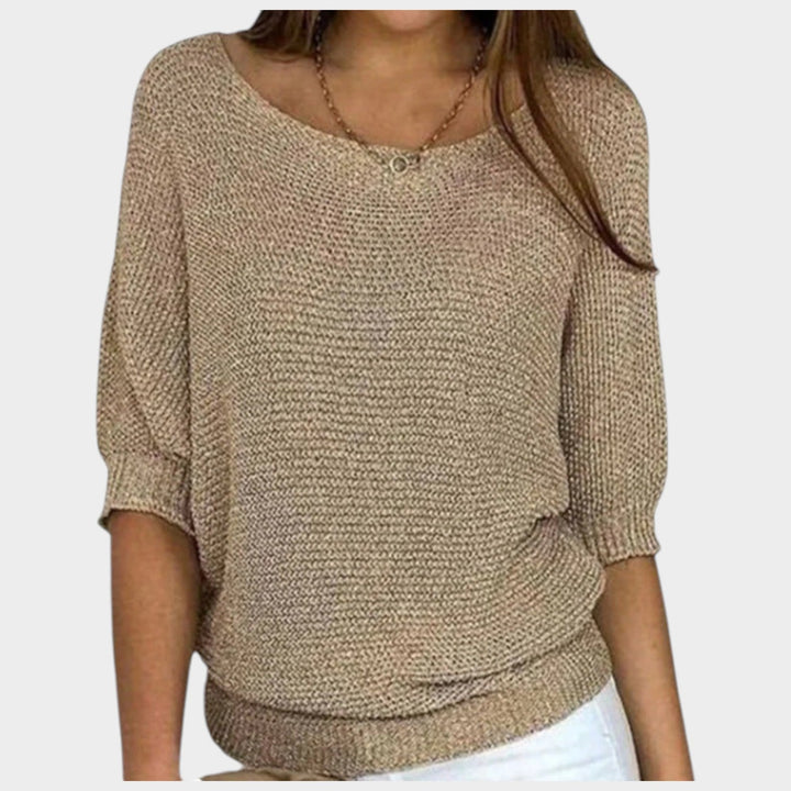 Scoop Neck Textured Knitted Jumper