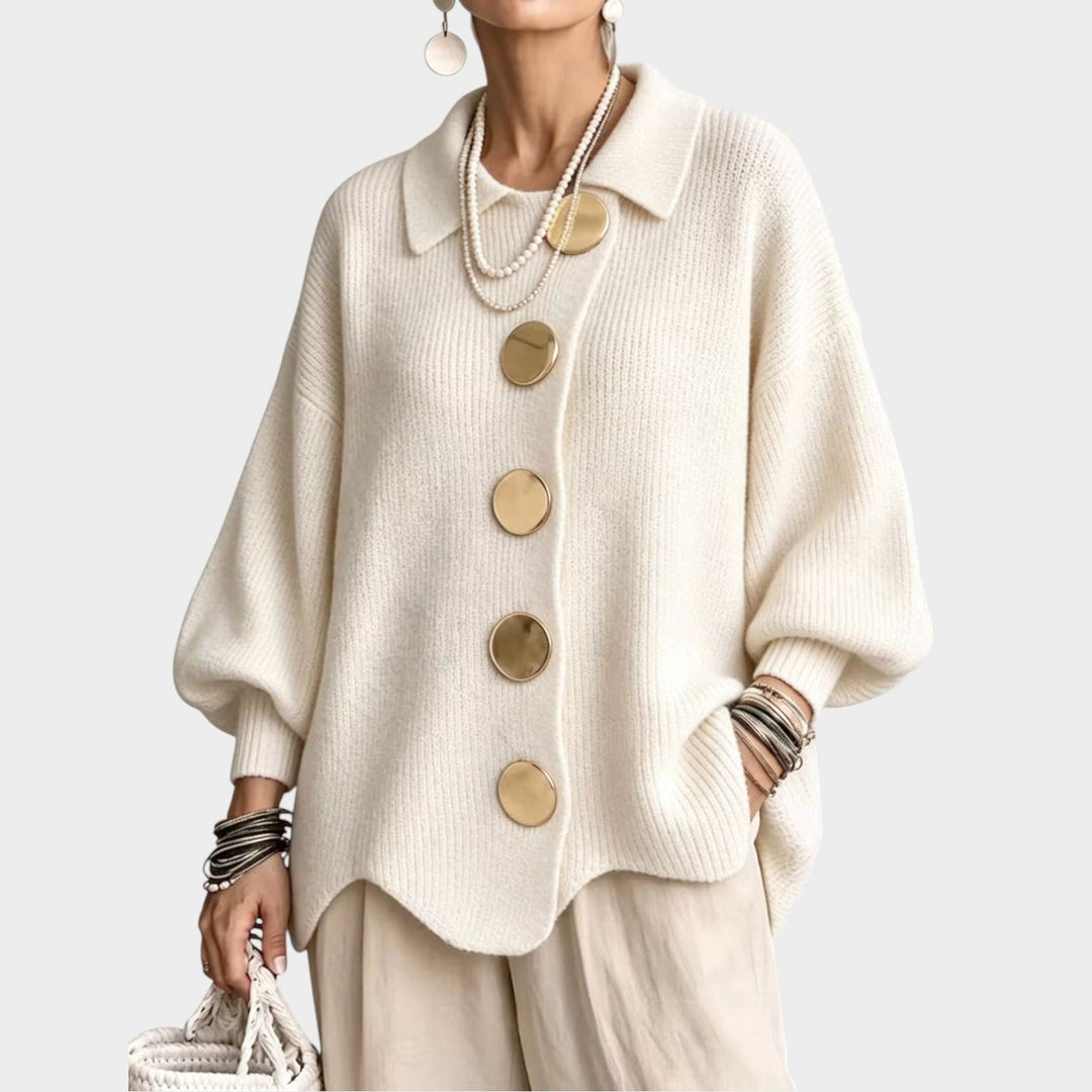Women's Knit Cardigan Gold Button Oversized