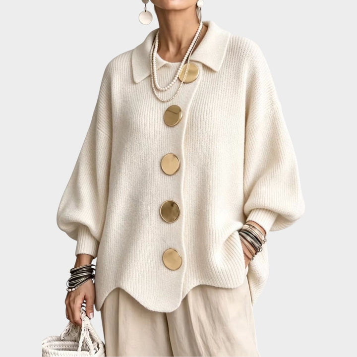 Women's Knit Cardigan Gold Button Oversized