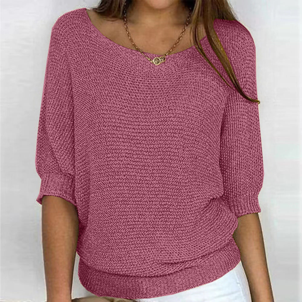 Scoop Neck Textured Knitted Jumper