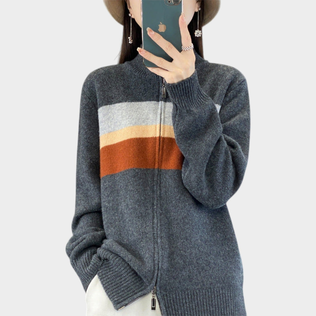 Women’s Zip Cardigan Striped Knit Casual Style