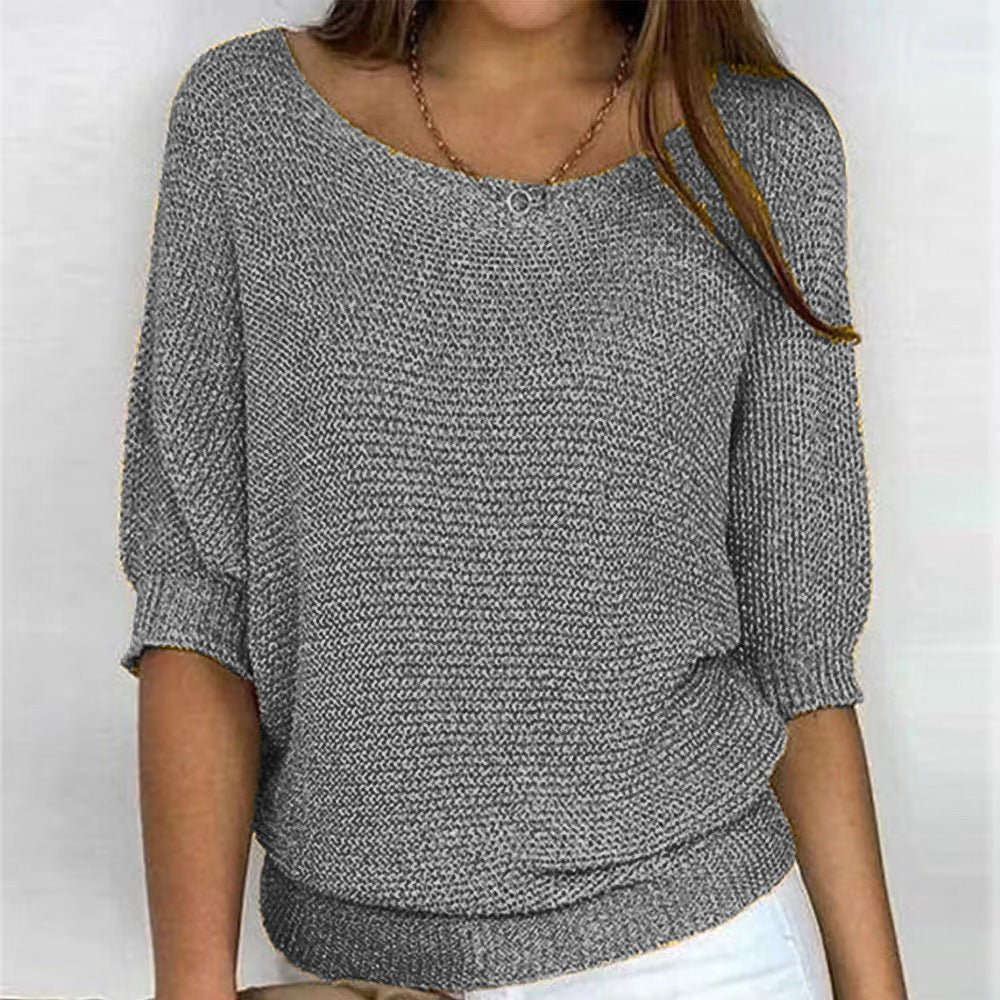 Scoop Neck Textured Knitted Jumper