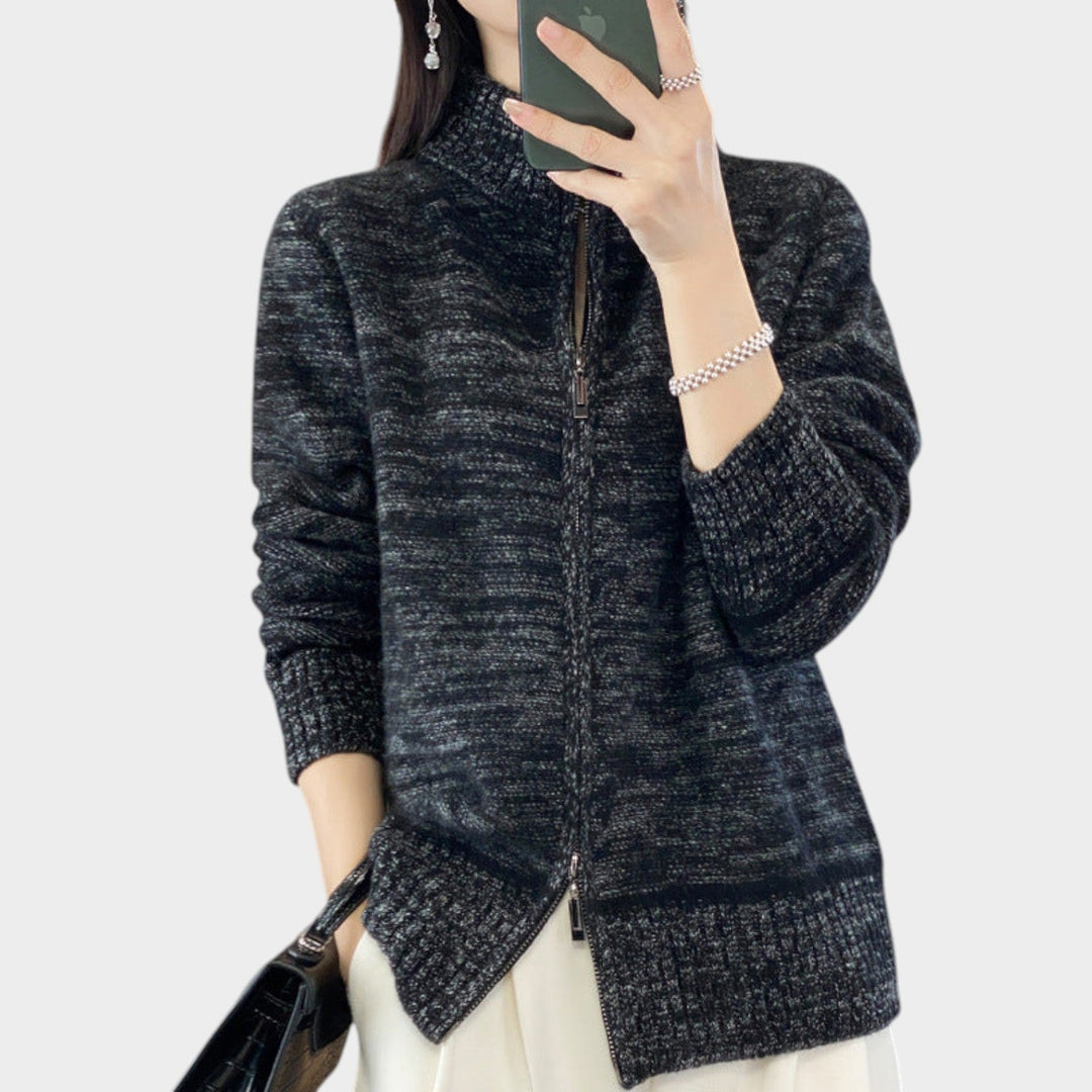Women’s Knit Cardigan Zip Front Stand Collar
