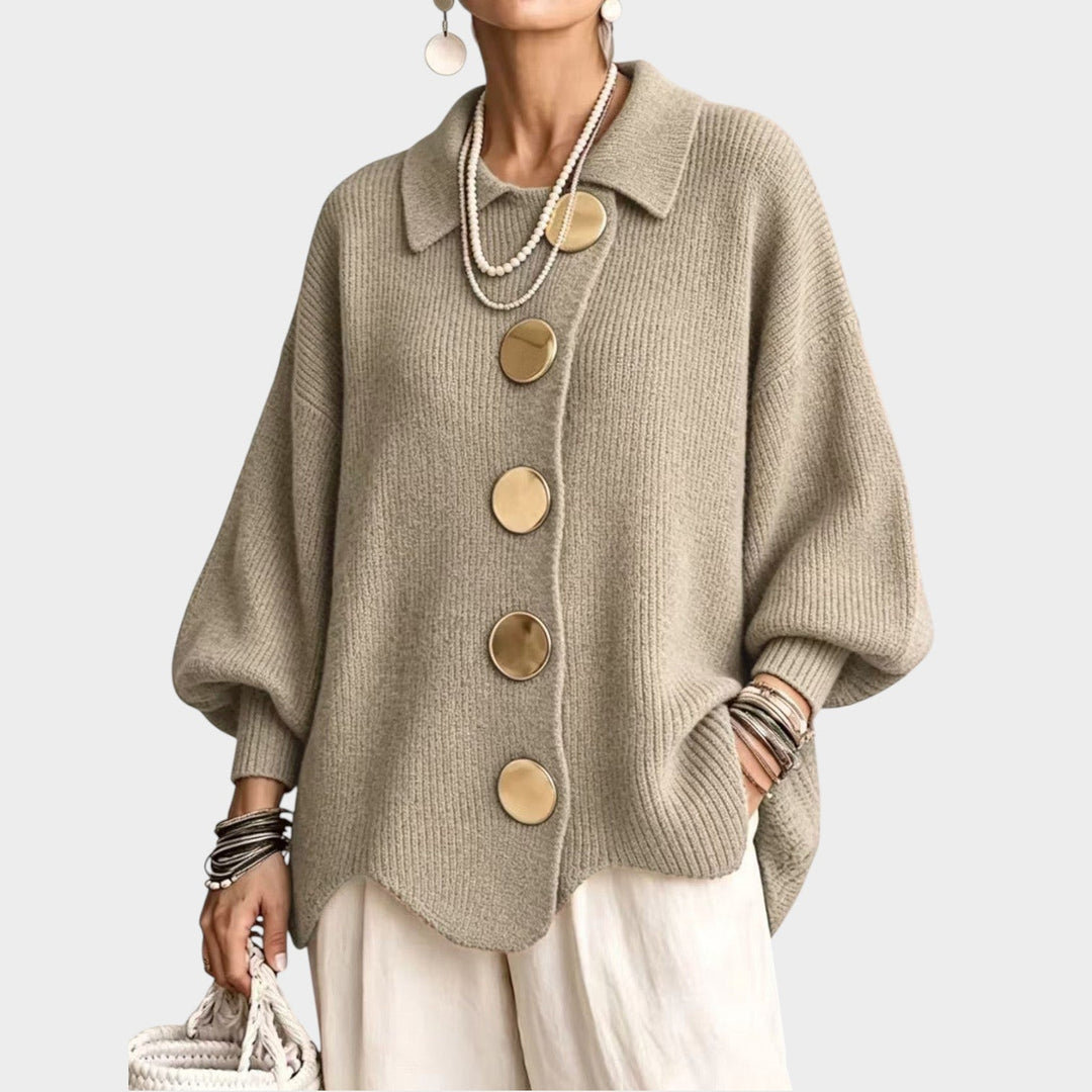 Women's Knit Cardigan Gold Button Oversized