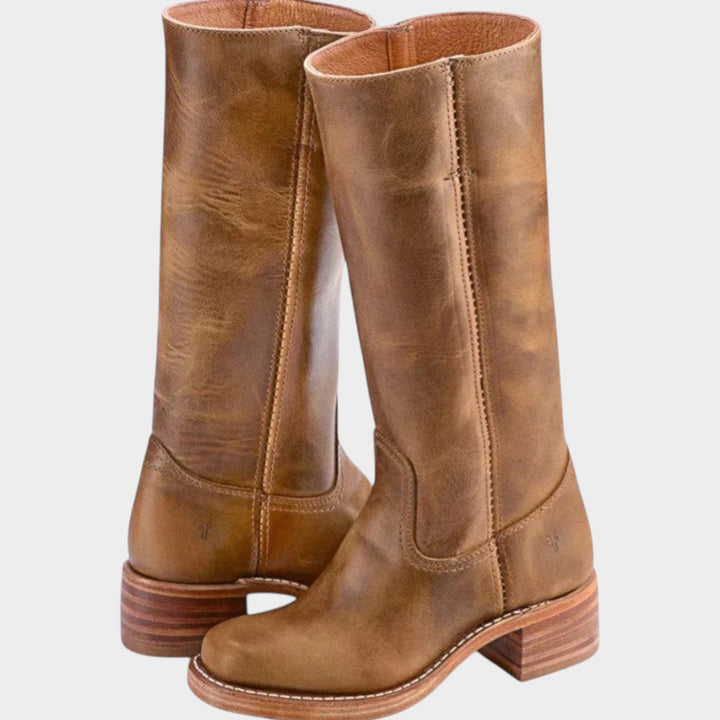 Leather Knee High Riding Low Block Heel Boots