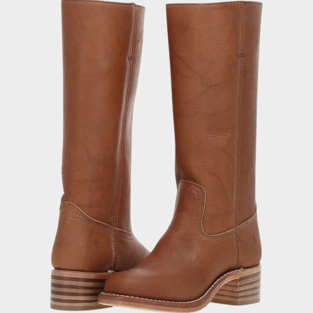Leather Knee High Riding Low Block Heel Boots