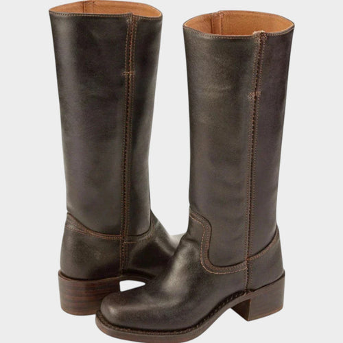 Leather Knee High Riding Low Block Heel Boots