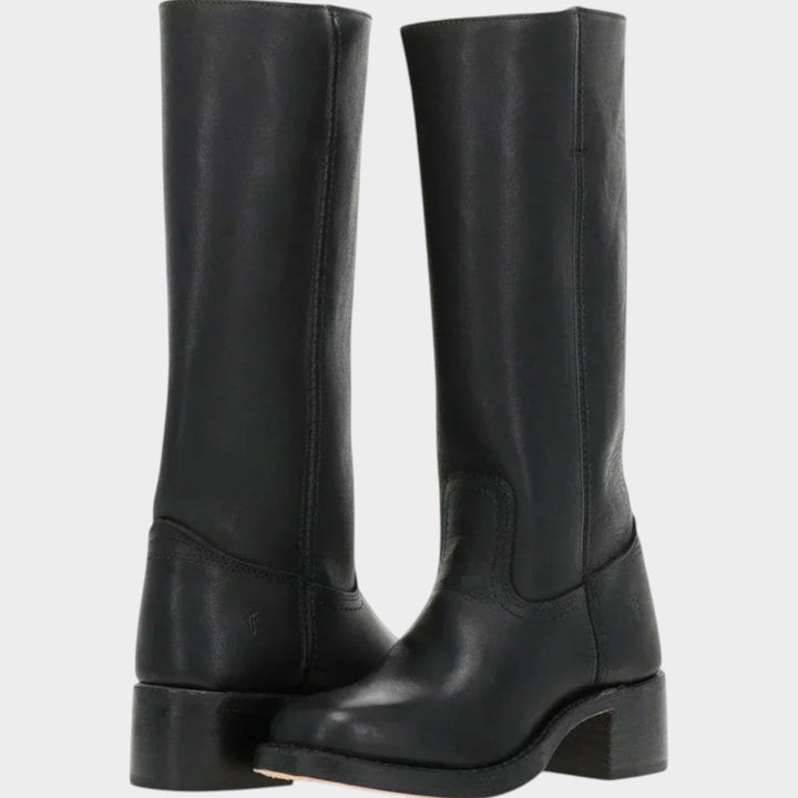 Leather Knee High Riding Low Block Heel Boots