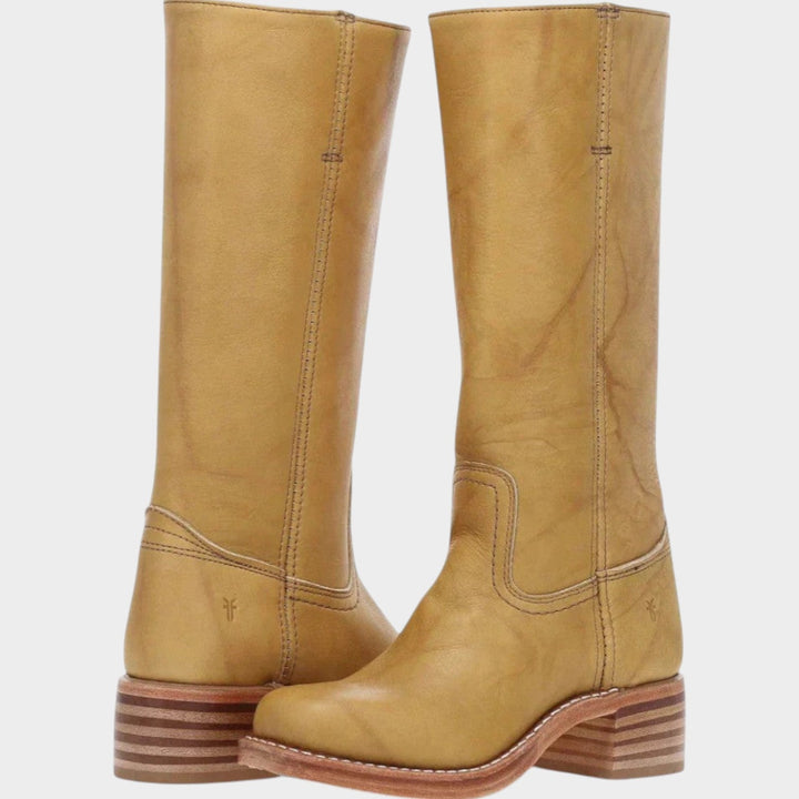 Leather Knee High Riding Low Block Heel Boots