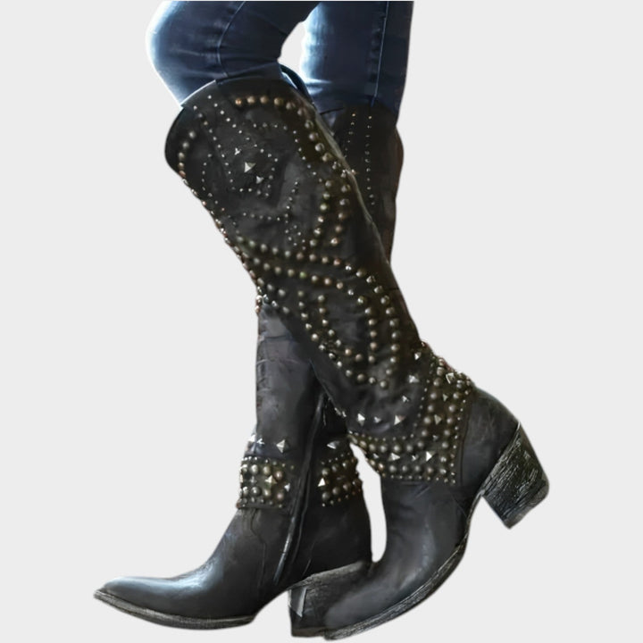 Studded Western Knee High Boots