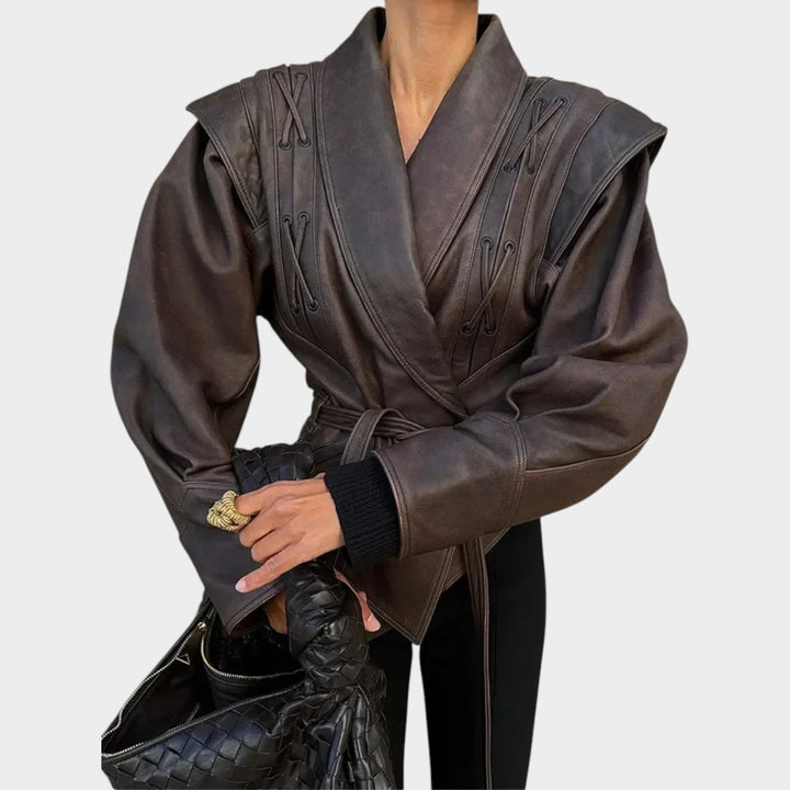 Leather Faux Wrap Jacket
