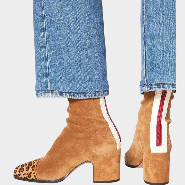 Suede Ankle Boots with Block Heel & Square Toe