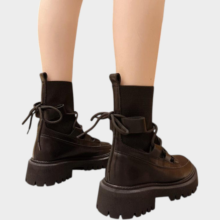 Lace Up Ankle Boots with Chunky Sole and Platform Heel
