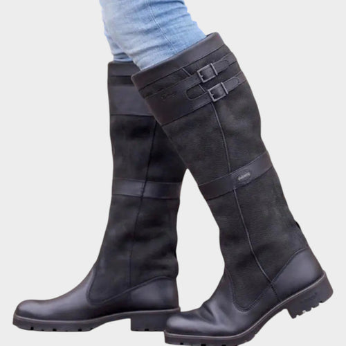 Knee High Leather Riding Boots with Buckle Detail