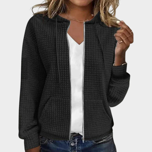 Textured Knitted Zip Up Cardigan