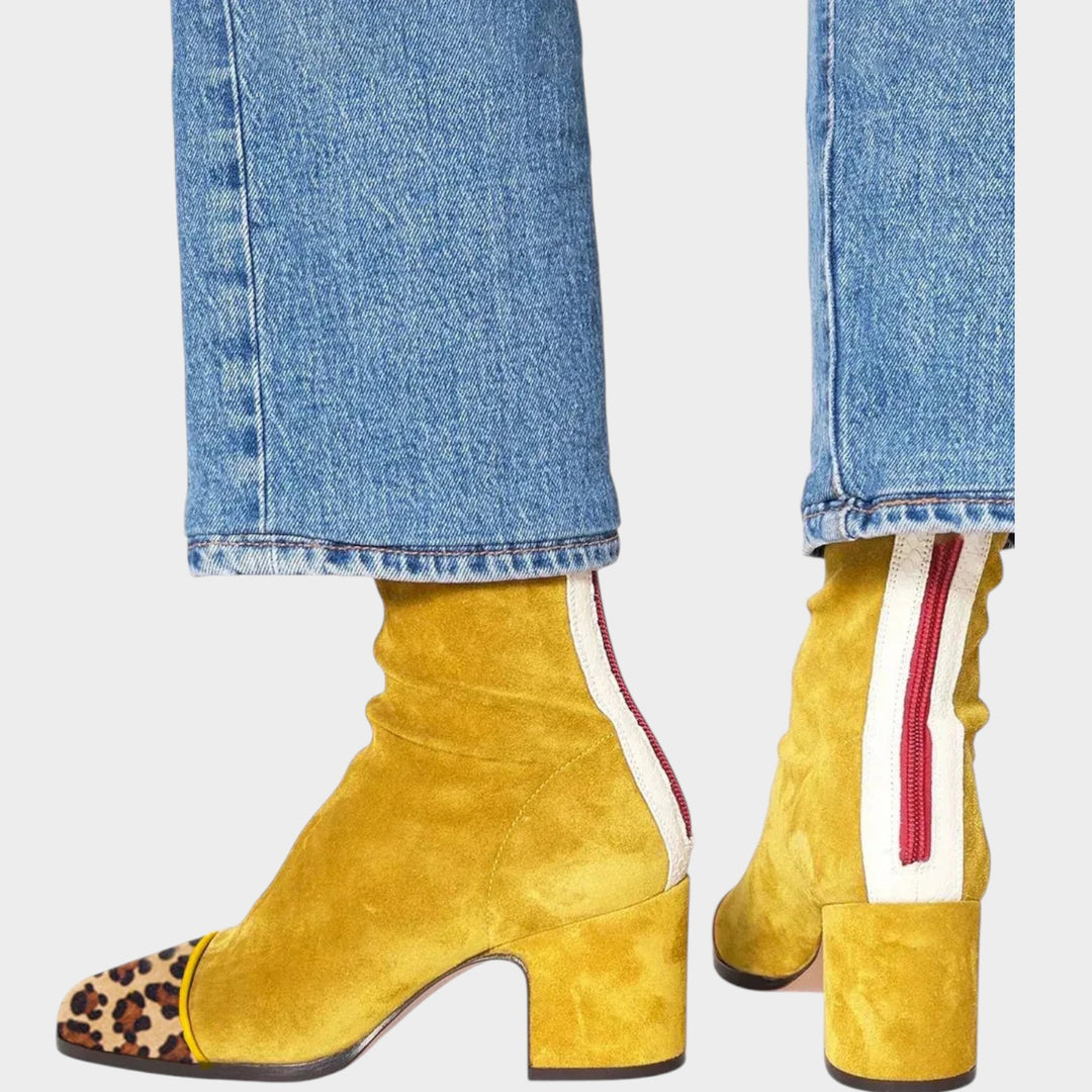 Suede Ankle Boots with Block Heel & Square Toe