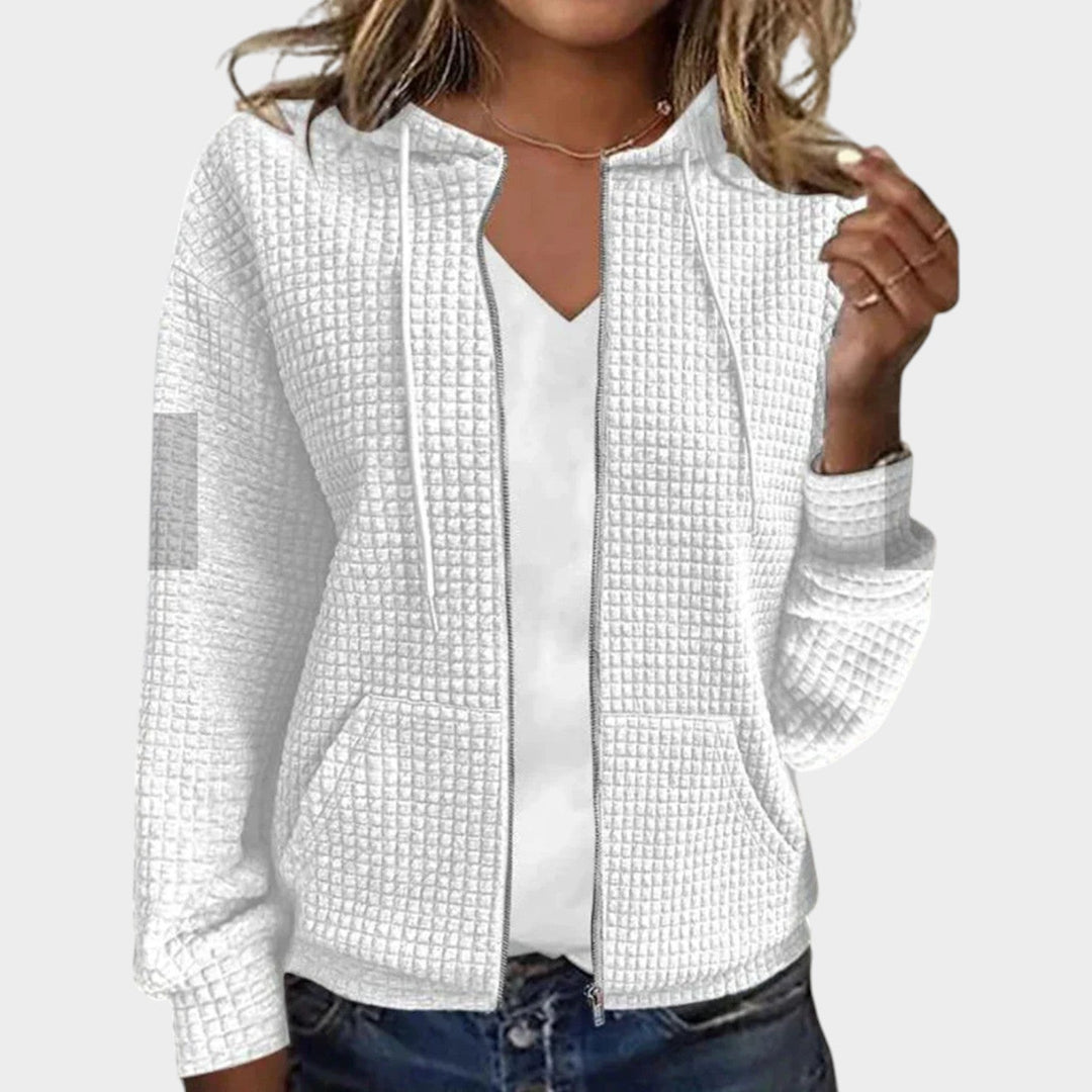 Textured Knitted Zip Up Cardigan