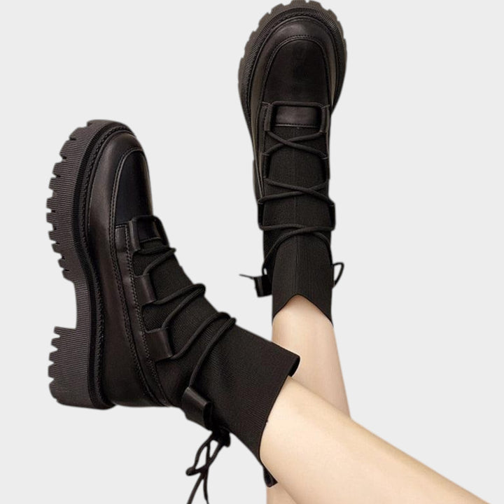 Lace Up Ankle Boots with Chunky Sole and Platform Heel