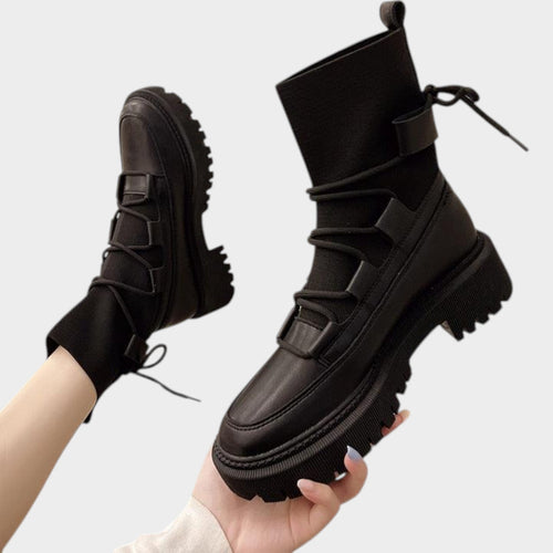 Lace Up Ankle Boots with Chunky Sole and Platform Heel