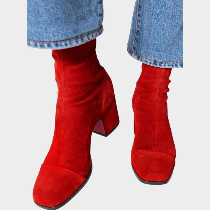 Suede Ankle Boots with Block Heel & Square Toe